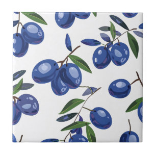 Blue and white Mediterranean Olives Ceramic Tile