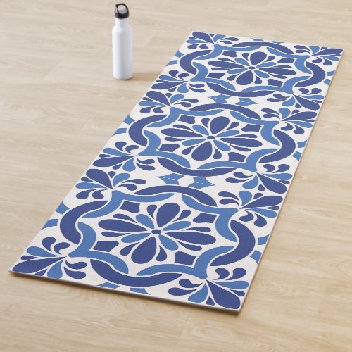 Blue and White Mediterranean Tile Yoga Mat