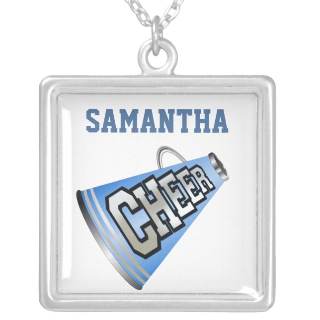 Blue and White Megaphone Cheerleader Necklace (Front)