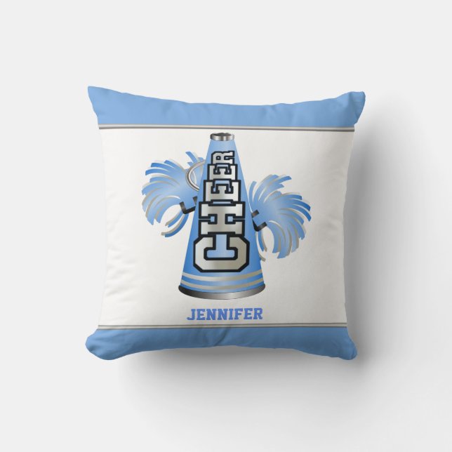 Blue and White Megaphone Cheerleader Pillow (Front)