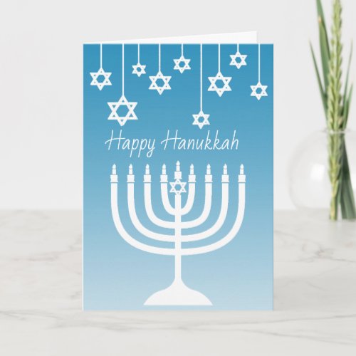 Blue and White Menorah Happy Hanukkah Card