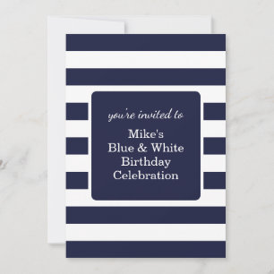 Blue and White Mens Birthday Party Invitation