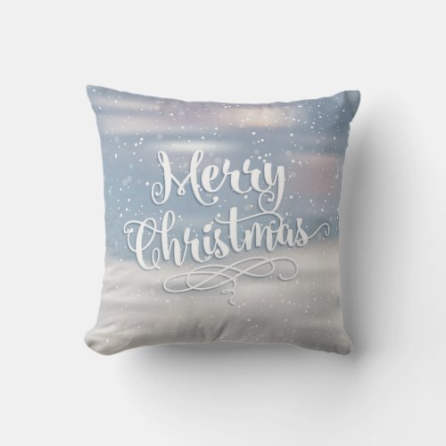 Blue and White Merry Christmas Holiday Throw Pillow