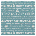 Blue and White Merry Christmas Retro Typography Fabric
