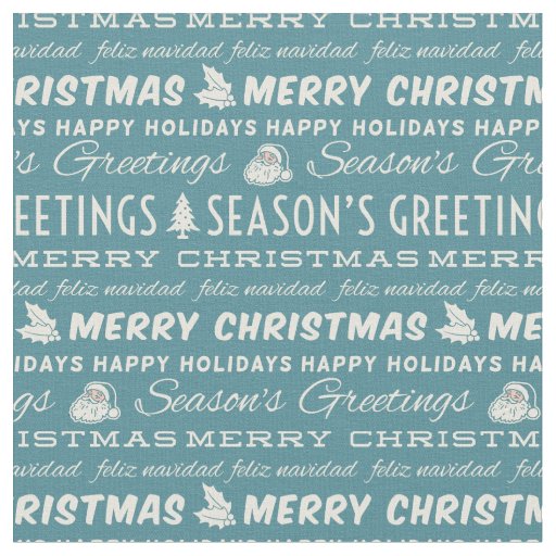 Blue and White Merry Christmas Retro Typography Fabric