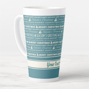 Blue and White Merry Christmas Retro Typography Latte Mug