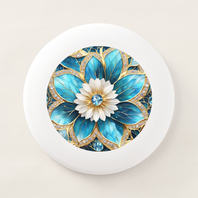 Blue and White Metal and Jewels Flower Wham-O Frisbee (Front)