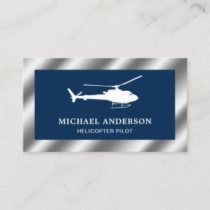 Blue and White Metallic Steel Helicopter Pilot Business Card