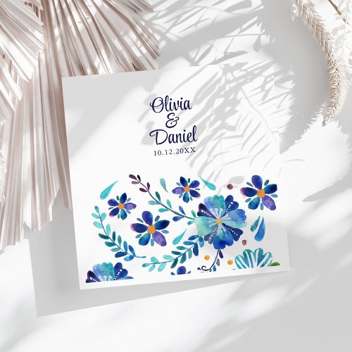 Blue and White Mexican Floral Fieasta Wedding  Paper Dinner Napkins