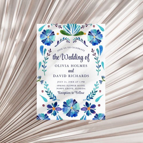 Blue and White Mexican Floral Fiesta Wedding Invitation