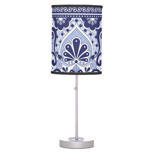 Blue and White Mexican Talavera Folk Art Tile  Table Lamp