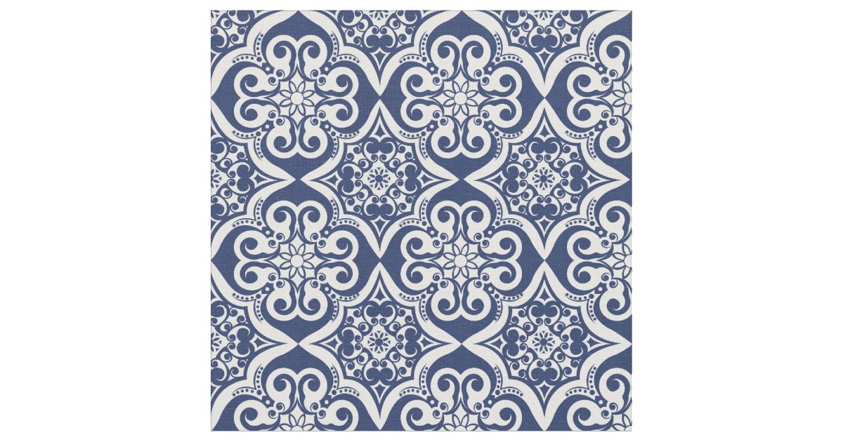 Blue and White Mexican Tile Pattern Fabric | Zazzle