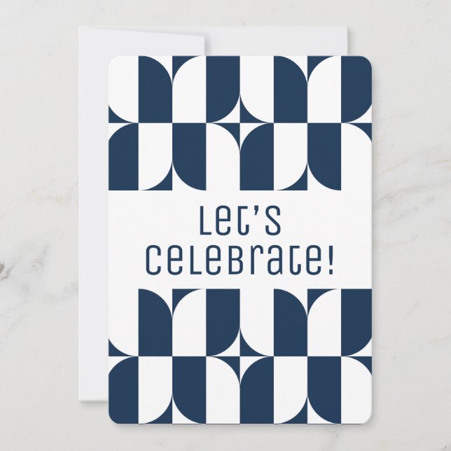 Blue and white mid-century modern invitation (Front)