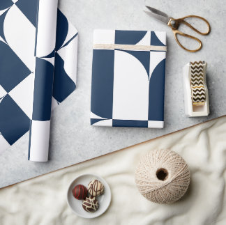 Blue and white mid-century modern wrapping paper