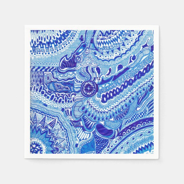 Blue and White Ming style patterned Paper Napkins (Front)