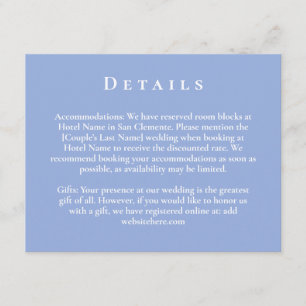 Blue and White Minimal Botanical Wedding Details Enclosure Card