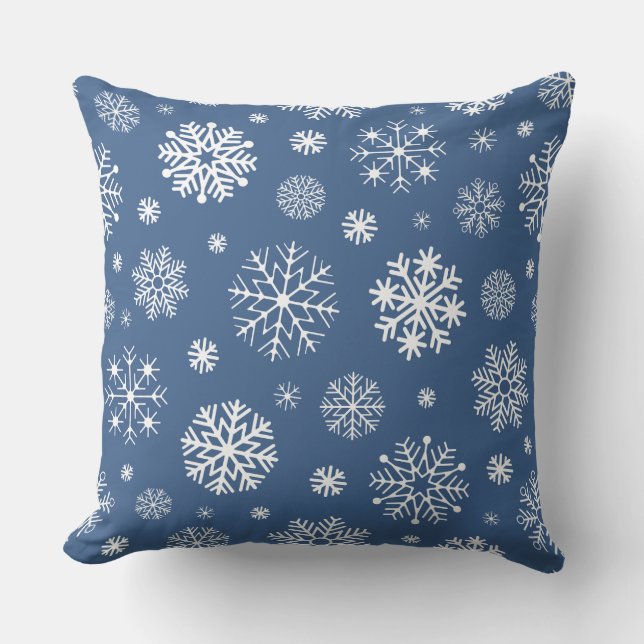 Blue And White Minimalist Snowflakes Background Throw Pillow (Front)
