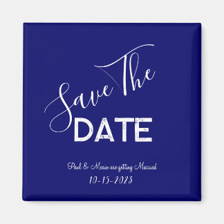 Blue and White Minimalist Wedding Save the Date Magnet