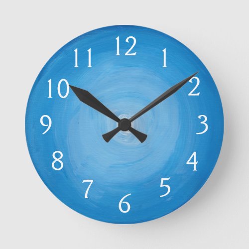 Blue And White Modern Abstract Painting Round Clock