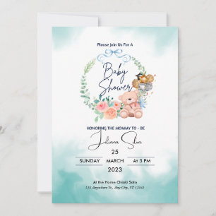 Blue And White Modern Baby Shower Invitation