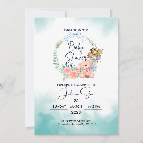 Blue And White Modern Baby Shower  Invitation