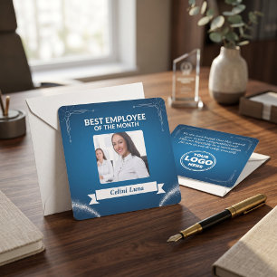 Blue and White Modern Best Employee of the Month Invitation