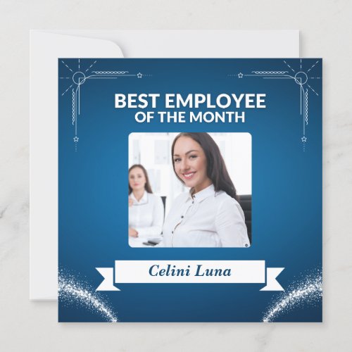 Blue and White Modern Best Employee of the Month  Invitation