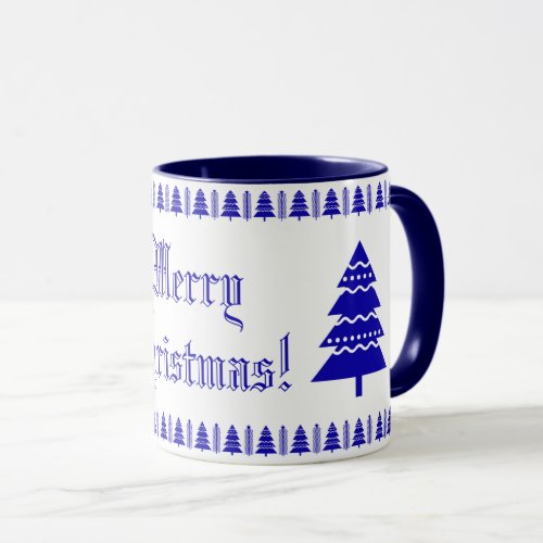 Blue and White Modern Christmas Tree Stars Pattern Mug