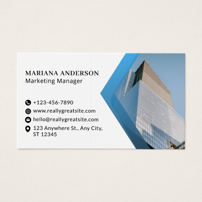 Blue and White Modern Corporate Business Card (Front)