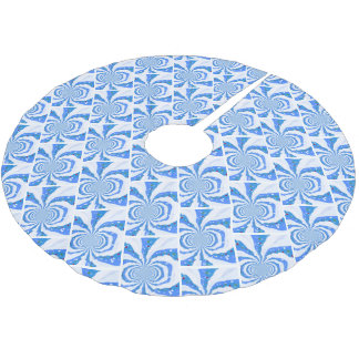 Blue and White Modern Fractal Design Brushed Polyester Tree Skirt