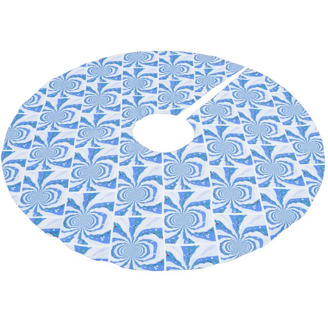 Blue and White Modern Fractal Design Brushed Polyester Tree Skirt (Angled)