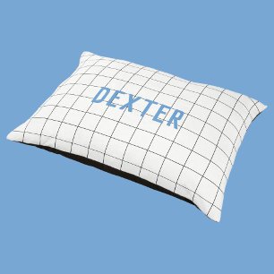 Blue and White Modern Geometric Grid Pattern Pet Bed