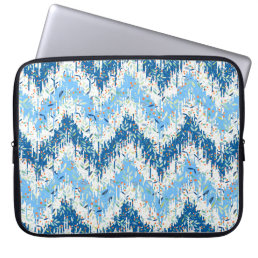 Blue And White Modern Ikat Chevron Pattern Laptop Sleeve