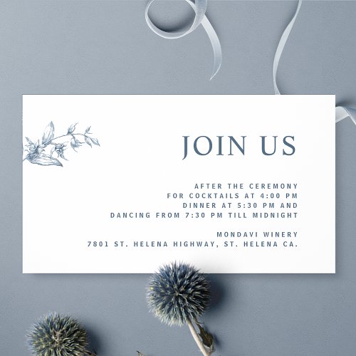 Blue and White Modern Join Us Reception Wedding Enclosure Card