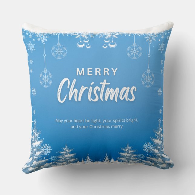 Blue and White Modern Merry Christmas  Throw Pillow (Back)