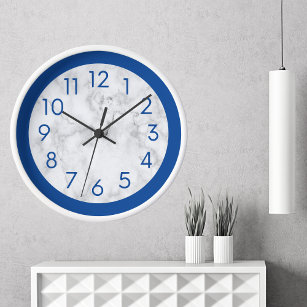Blue And White Modern Minimaslist Marble  Clock