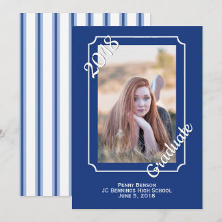 Blue and White Modern Photo Graduation Annoucement Invitation