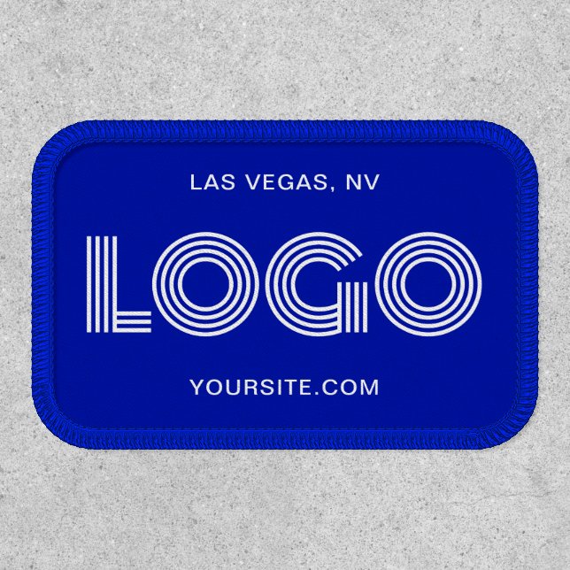 Blue and White Modern Rectangular Logo Patch (Front)