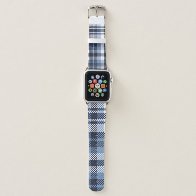 Blue and White modern tartan plaid Scottish seamle Apple Watch Band (Front)