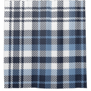 Blue and White modern tartan plaid Scottish seamle Shower Curtain