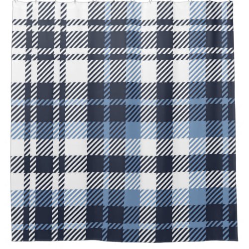 Blue and White modern tartan plaid Scottish seamle Shower Curtain