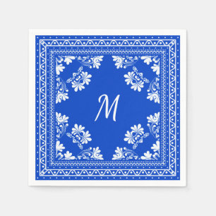 blue and white monogram bandana pattern napkins