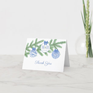 Blue And White Monogram Christmas Ornament Wedding Letterpress Thank You Card