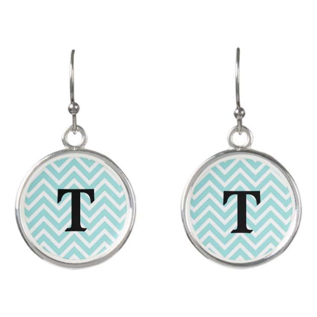 Blue and White Monogram  Earrings (Front)