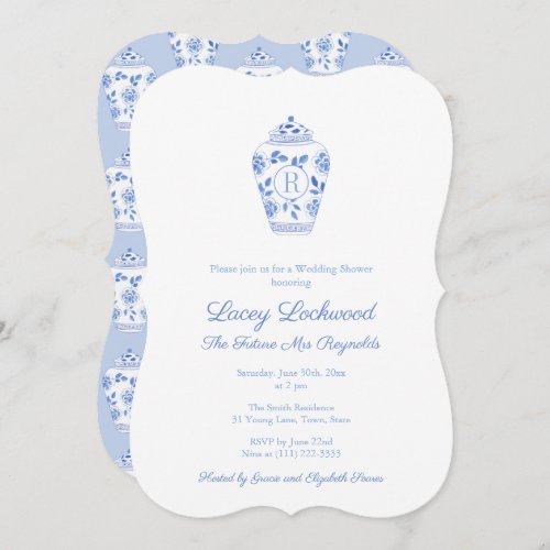 Blue And White Monogram Future Mrs Bridal Shower Invitation