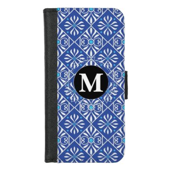 Blue And White Monogram Iphone 8/7 Wallet Case by BryBry07 at Zazzle