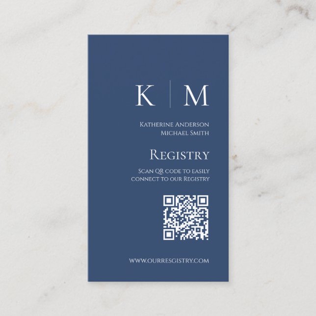 Blue and White Monogram-Modern-Wedding Registry- Business Card (Front)
