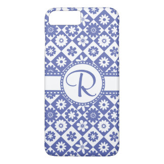 Blue and White Monogram R Pretty Floral Pattern iPhone 8 Plus/7 Plus Case