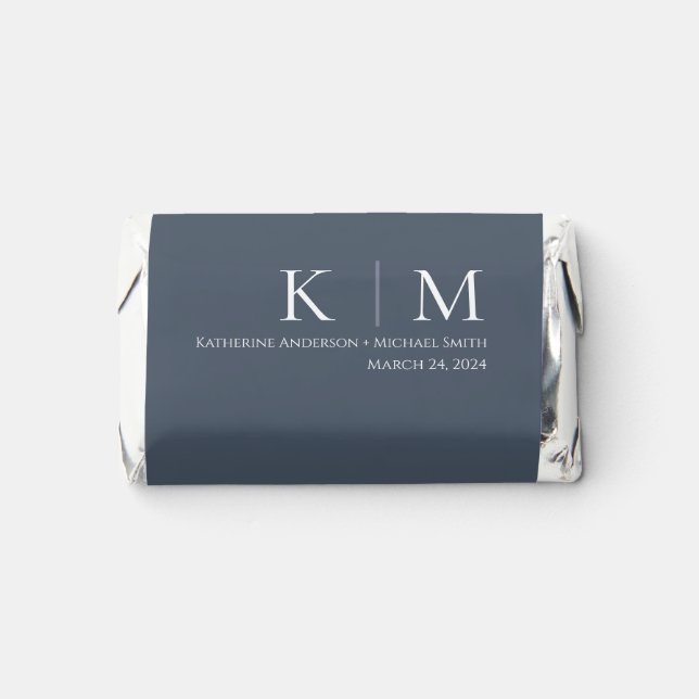 Blue and White-Monogram-Wedding- Hershey's Miniatures (Front)