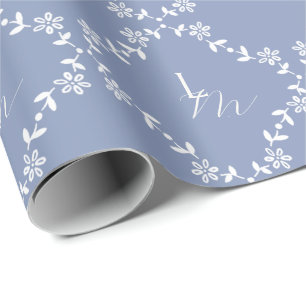 Blue and White Monogram Wedding Wrapping Paper